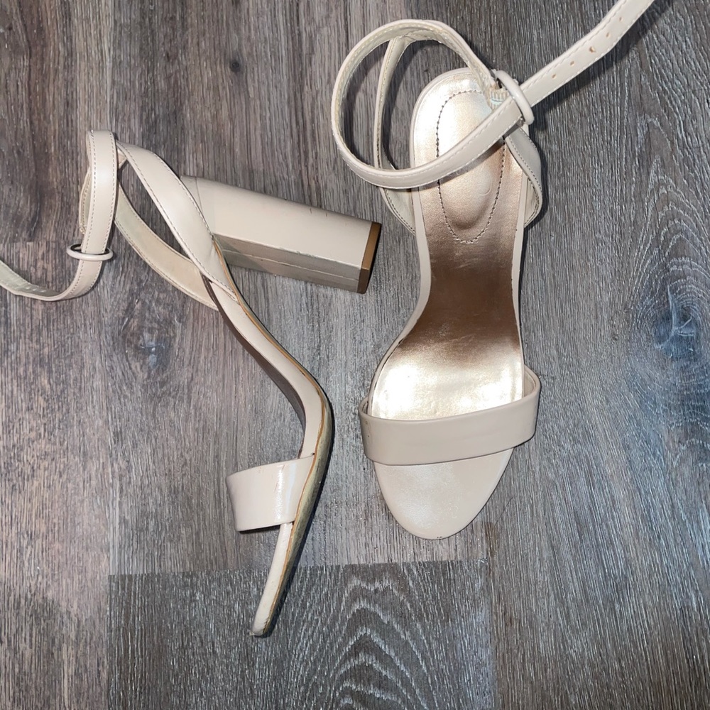 Beige chunk heels